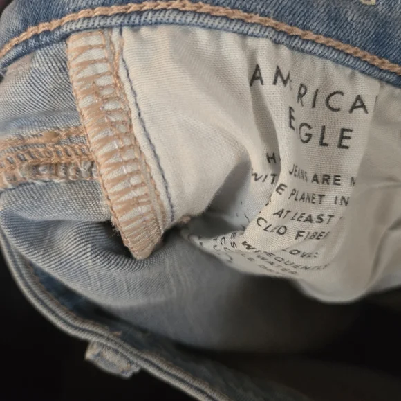 American Eagle Light Blue Denim Jeans high rise skinny jegging size 00 short - Picture 6 of 8
